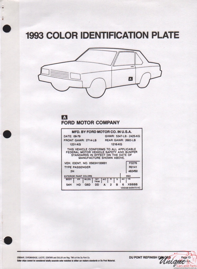 1993 Ford Paint Charts DuPont 10